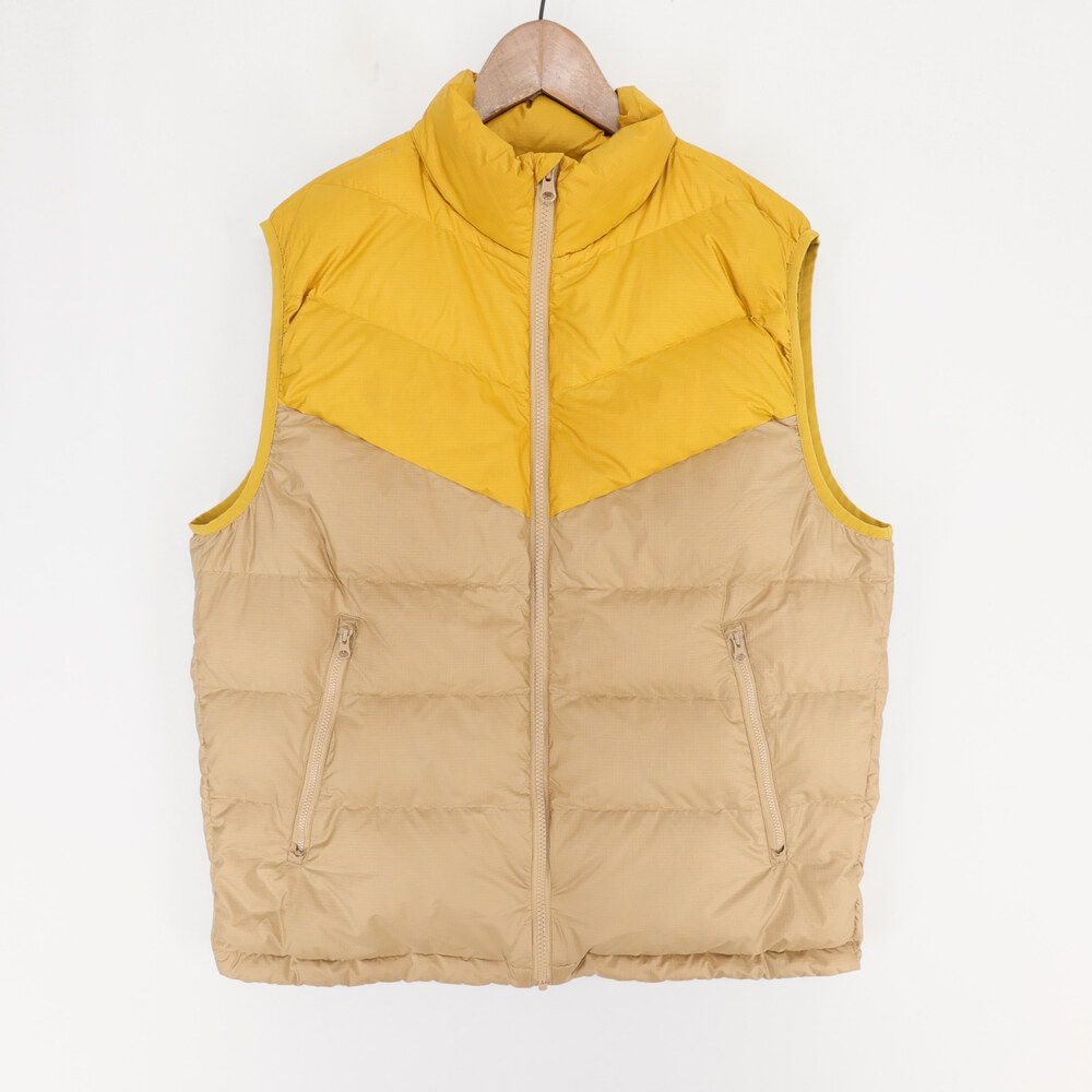Outerknown Down Puffer Vest Mens L Yellow Tan Colorblock Full Zip Insulated